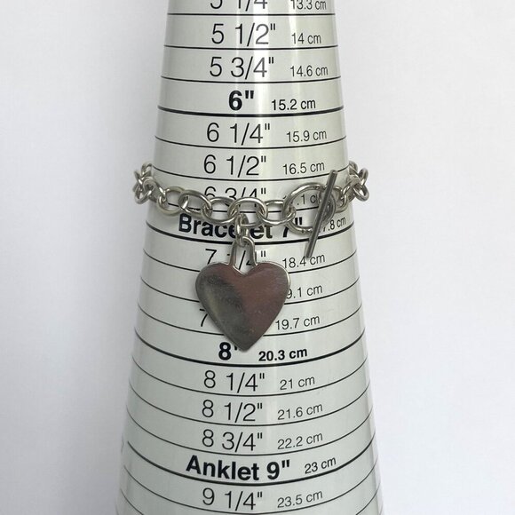 Sterling Silver 925 Cable Chain Blank Engraveable Heart Charm Bracelet 7.25" - Picture 9 of 16